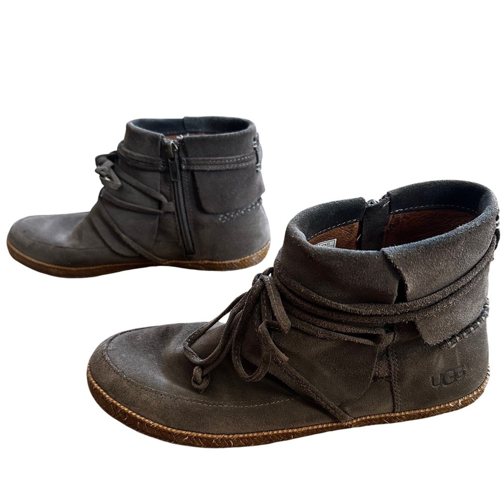 UGG Reid Tie Up‎ BROWN Suede Moccasin Ankle Boots 1019129 Womens 8